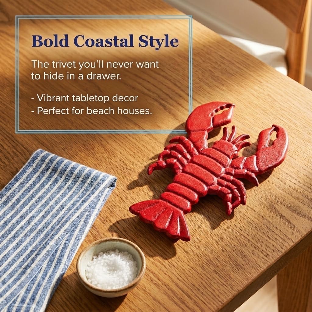 The Bridge Collection Cast Iron Lobster Trivet Table Decoration | Stunning Nautical Ocean Themed Coastal Seafood Hot Dish Table Protector for Kitchen Dining Tables Beach House Dining