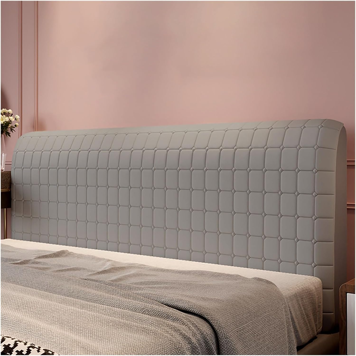 Velvet Bed Headboard Slipcover,Thickened Short Plush,Filled with 380g PP Cotton,Washable Anti Slip Dustproof Protector Cover for Queen Full Cal King(Gray,74.8in)