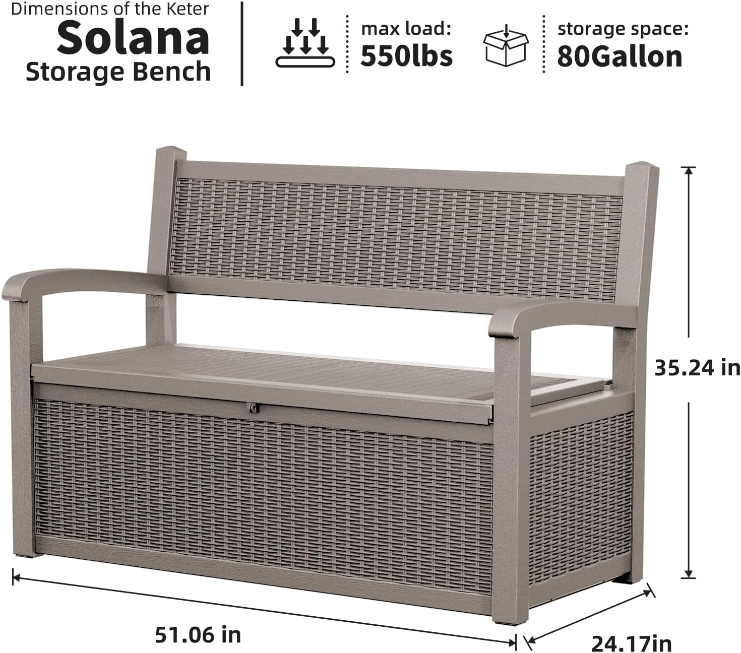 Vixzen 80 Gallon Outdoor Storage Bench Deck Box, Lockable All-Weather Resin Seating Outside Benches, Waterproof Furniture Patio Garden Porch Pool Tool Cushion Gray