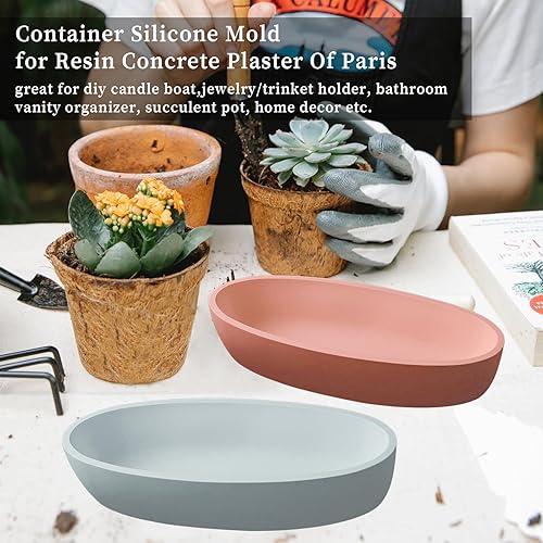 Miniatura 8 de Wehous Molde de resina para cuenco grande, molde de silicona ovalado de 11.6 pulgadas para cemento de resina, molde de fundición de epoxi para