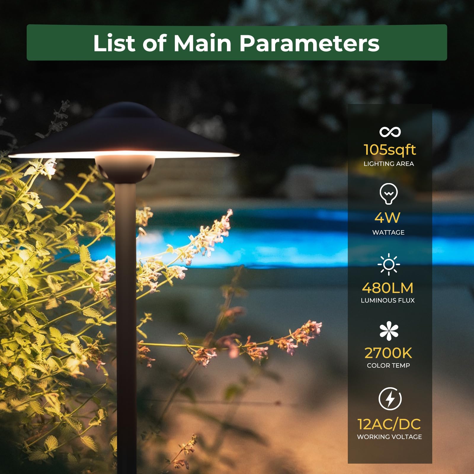 Gardencoin Niederspannungs-Wegeleuchten (21,6 cm Schirm, 54,8 cm hoch), 12 V LED-Landschaftsbeleuchtung für den Außenbereich, verdrahtet, Aluminium-Wegbeleuchtung mit 3 W, 2700 K, austauschbare