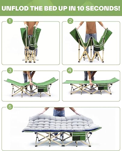 Miniatura 4 de Sportneer Catres de camping para adultos catre de camping Oxford de doble capa 1200D con 2 bolsillos laterales - Cama de cuna cómoda de alta