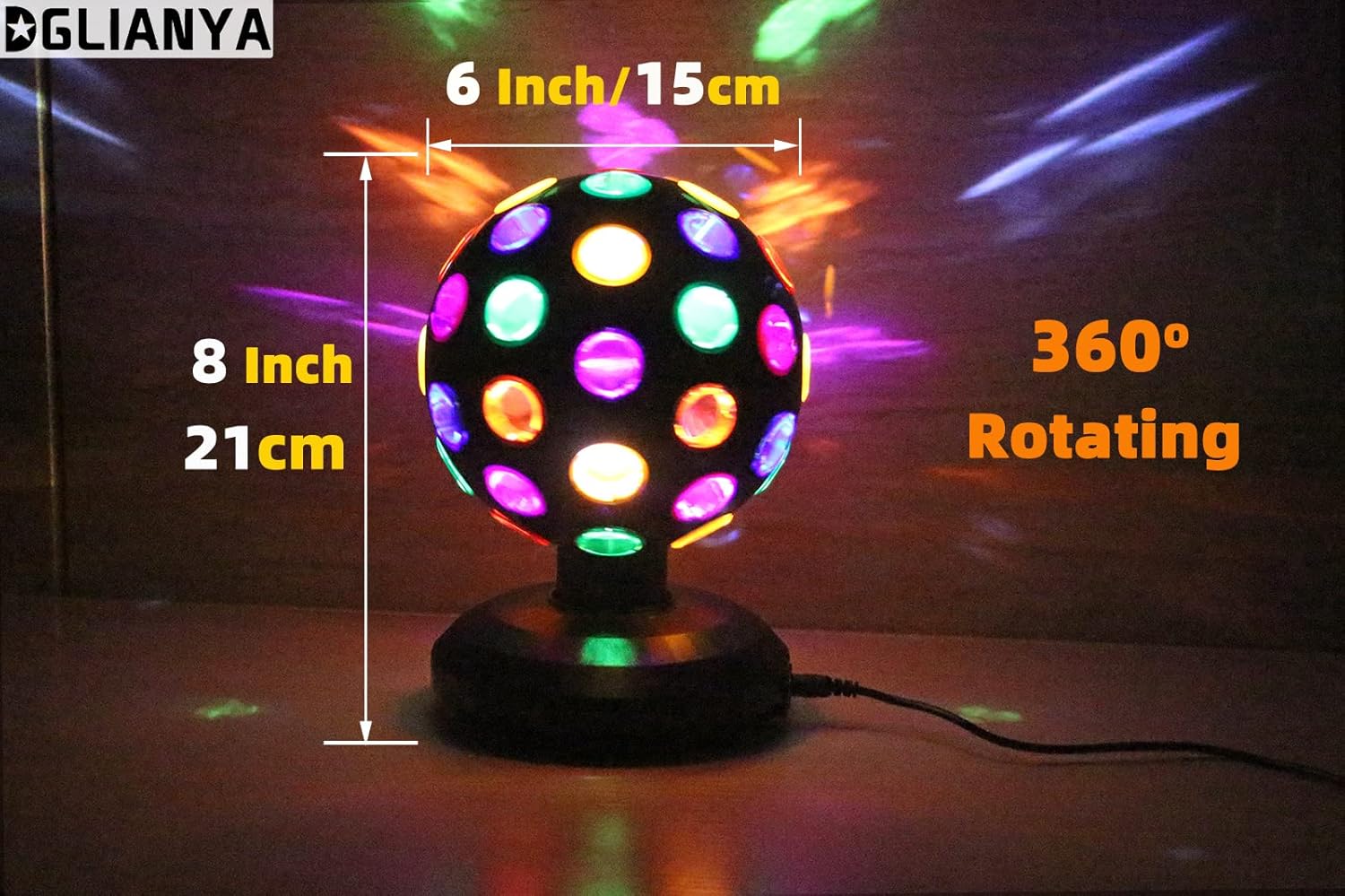 360 Degree Rotating Disco Ball Night Light Disco lamp LED Stage Flashing Light Projector Powered by USB Cable or Battery Operated Multicolor Strobe Lamp for Christmas Dance Parties Dj Bar (Black)