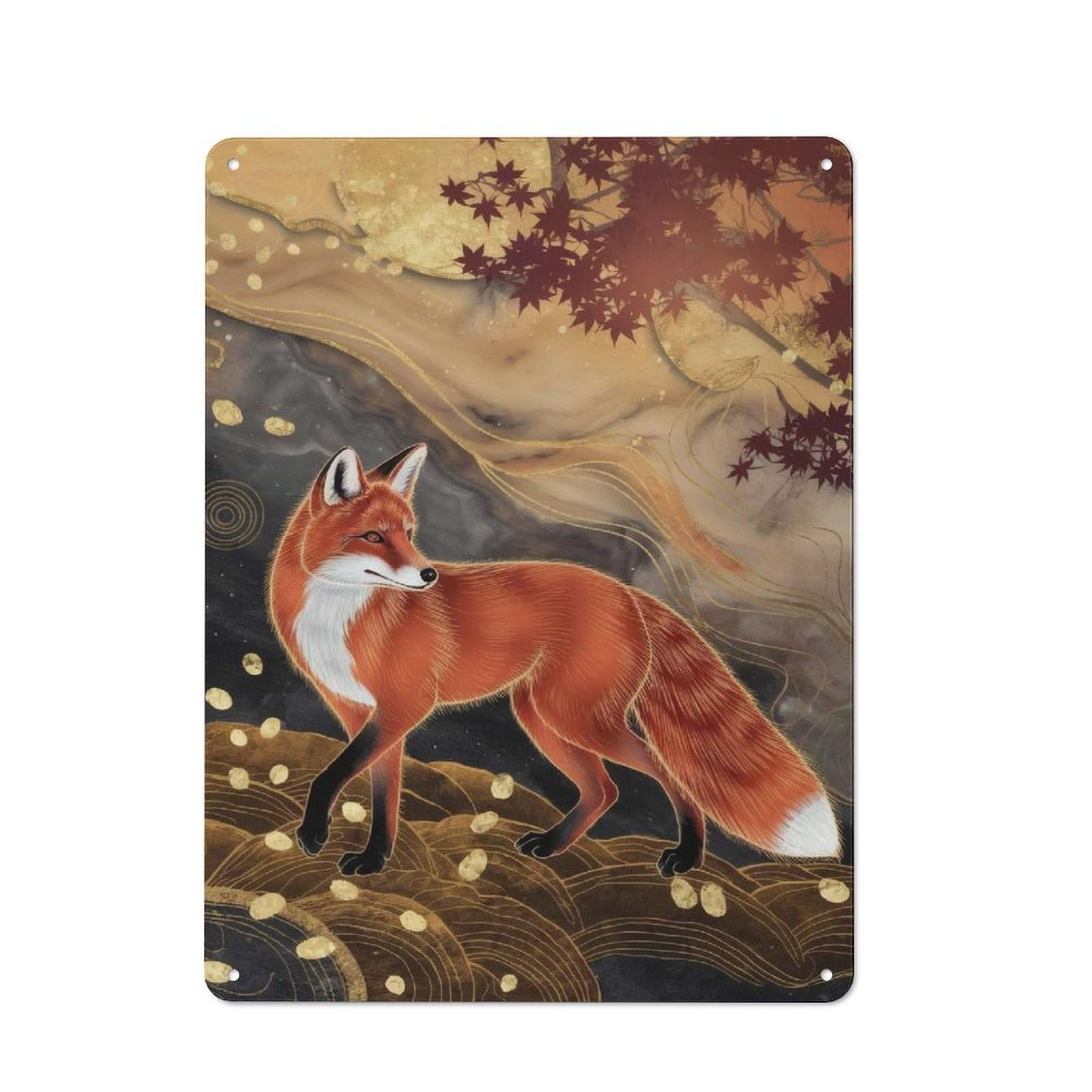 Junmoney Style-2 Vintage Tin Sign 40X30cm With Red Fox In Autumn For Bar Or Restaurant, Suited To Bar Decor Enthusiasts