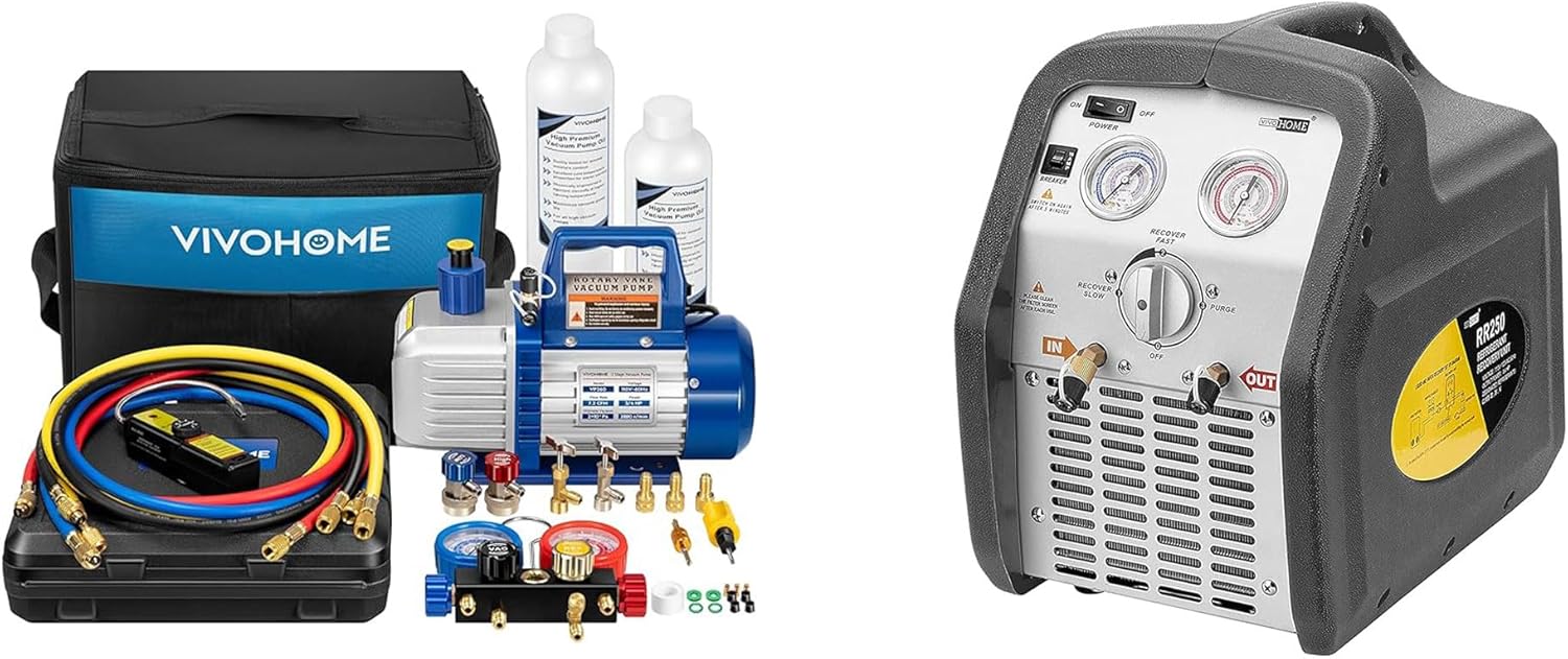 Bomba de vacío HVAC VIVOHOME 110V 3/4 HP 7.2CFM y Kit de Manómetro AC 4 Vías