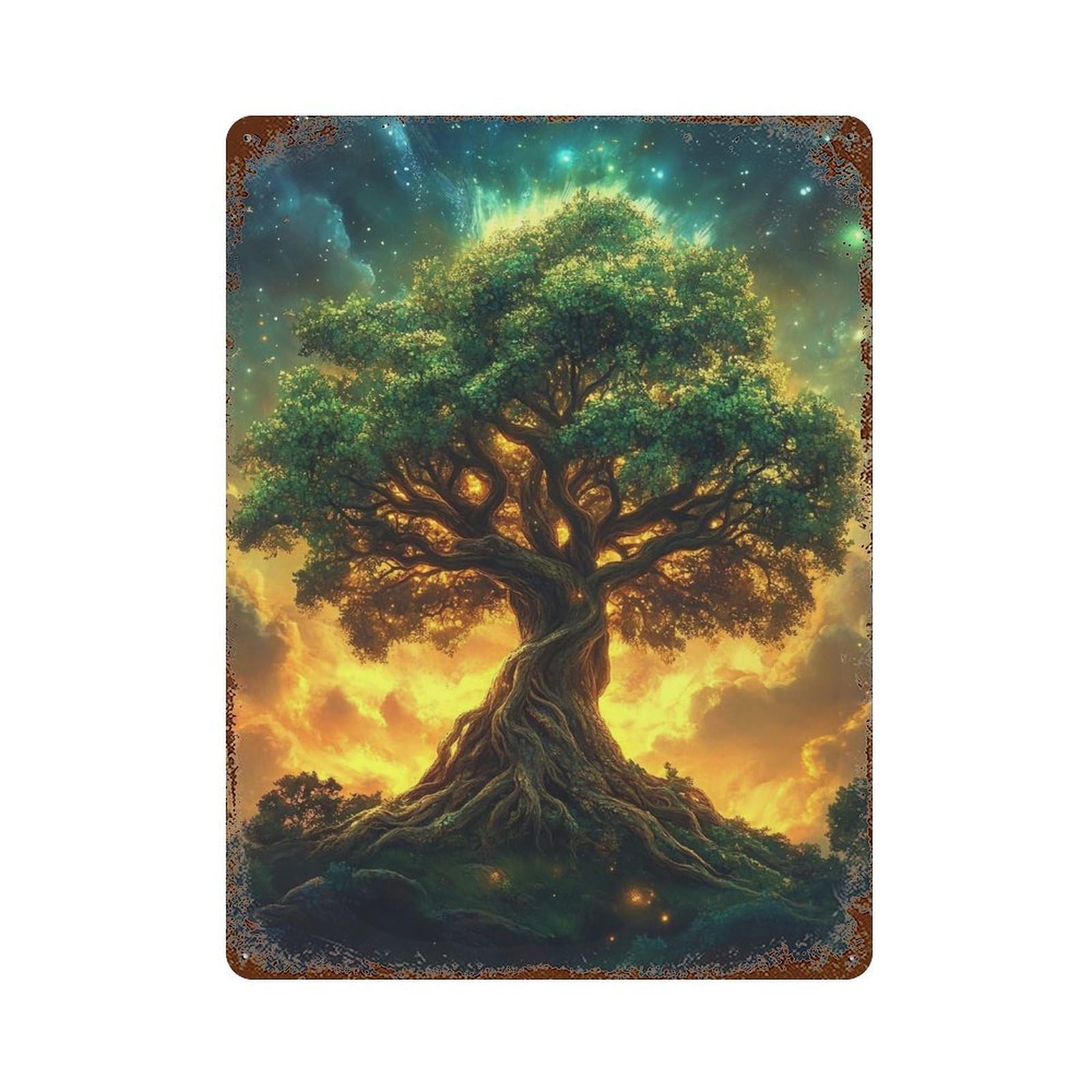 Enchanted Tree of Life 15.7"x11.8" Vintage Rust Metal Sign, Shabby Chic Decor for Cafe, Home Bar And Lounge Decor