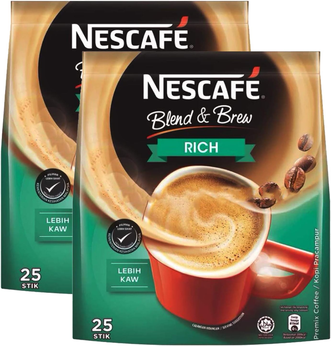 3 in 1 Rich Coffee, 25 Sachets Bag, 2 X 475 G, Ground