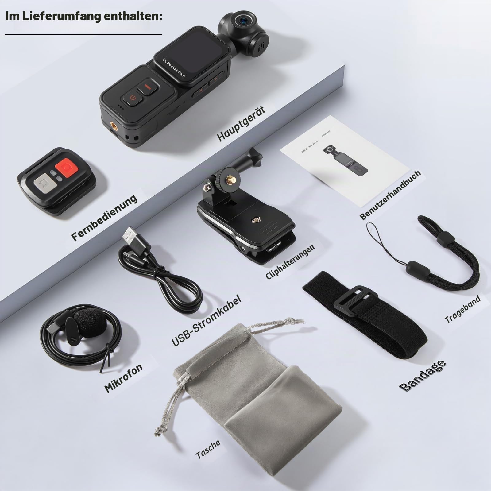 ydi 5K Bodycam Vlog Kamera mit Touchscreen, Körperkamera POV WLAN Pocket Action Cam mit Elektrisch 270° Drehbarem Objektiv, Gesichtsverfolgung, Fernbedienung, Externes Mikrofon, 64 GB Karte