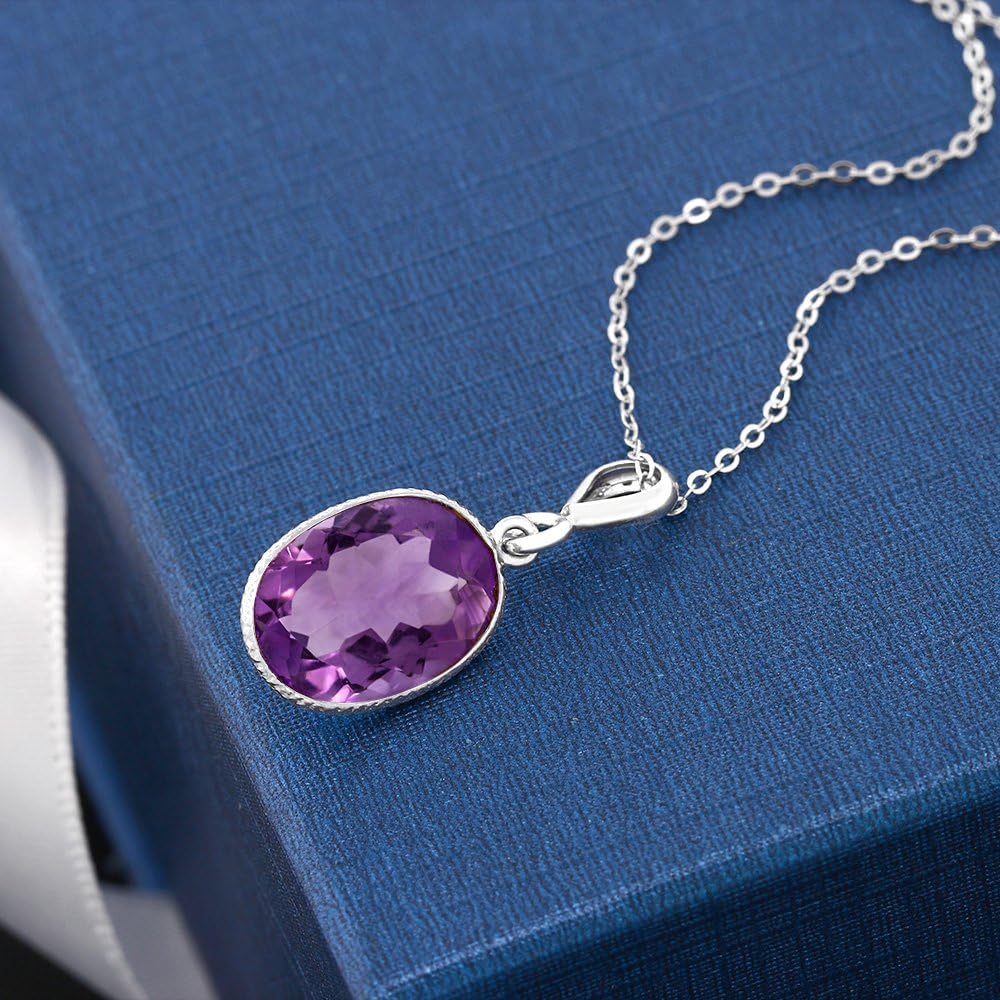 Gem Stone King 5.00 Cttw Purple Amethyst Pendant Necklace For Women | 925 Sterling Silver | Gemstone Birthstone | Oval 10X14MM | With 18 Inch Silver Chain - Image 4