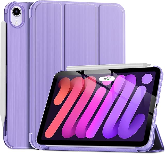 ProCase for iPad Mini 6 2021 Release (8.3-Inch, 6th Generation), Slim Trifold Protective iPad Mini 6 Case with Pencil Charging and Auto Wake/Sleep for iPad Mini 6th Generation -Purple