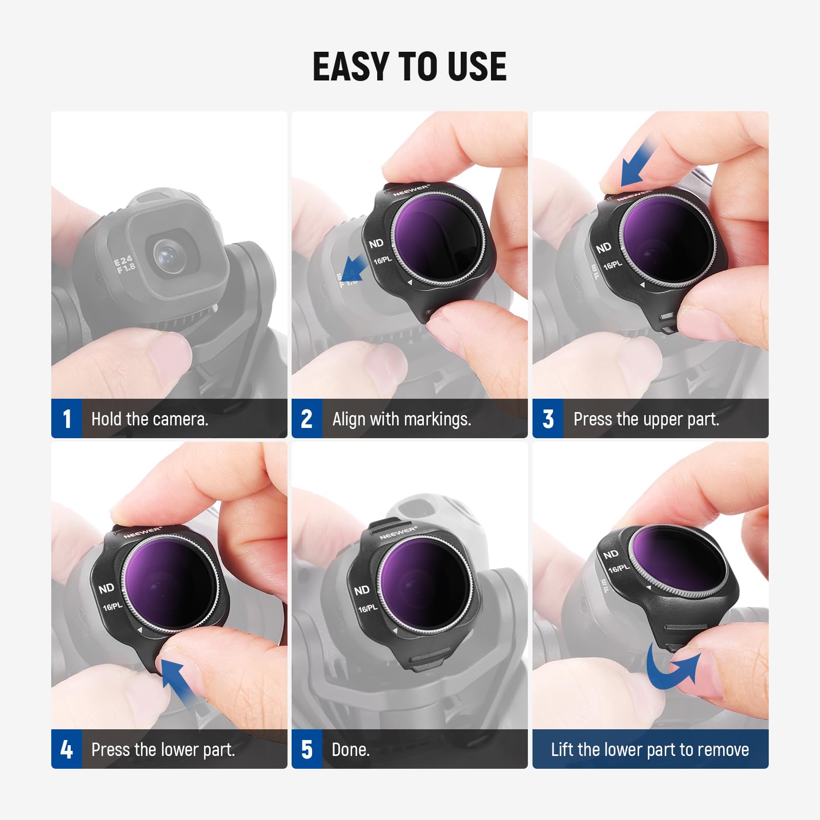 NEEWER Zestaw filtrów ND/PL kompatybilny z kamerą drona DJI Mini 5 Pro (ND8/PL+ND16/PL+ND32/PL+ND64/PL), zatrzaskowy filtr polaryzacyjny ND o neutralnej gęstości, wielowarstwowe akcesoria