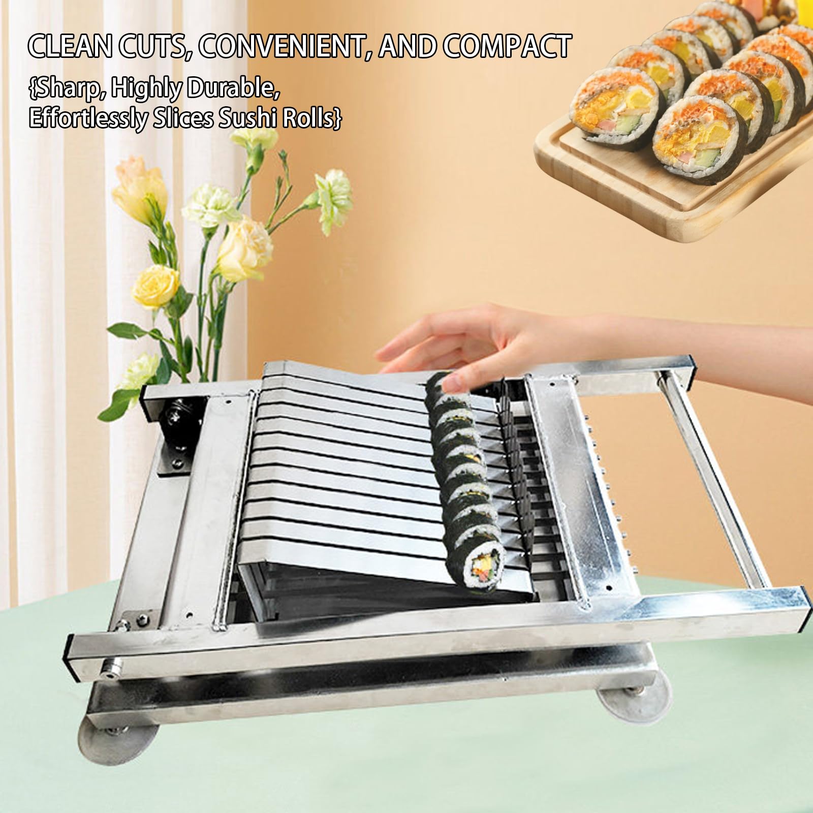 Cortador de rollos de sushi para 8, 10, 12 secciones, cortador de acero inoxidable, cortes limpios, antiadherente, para restaurantes