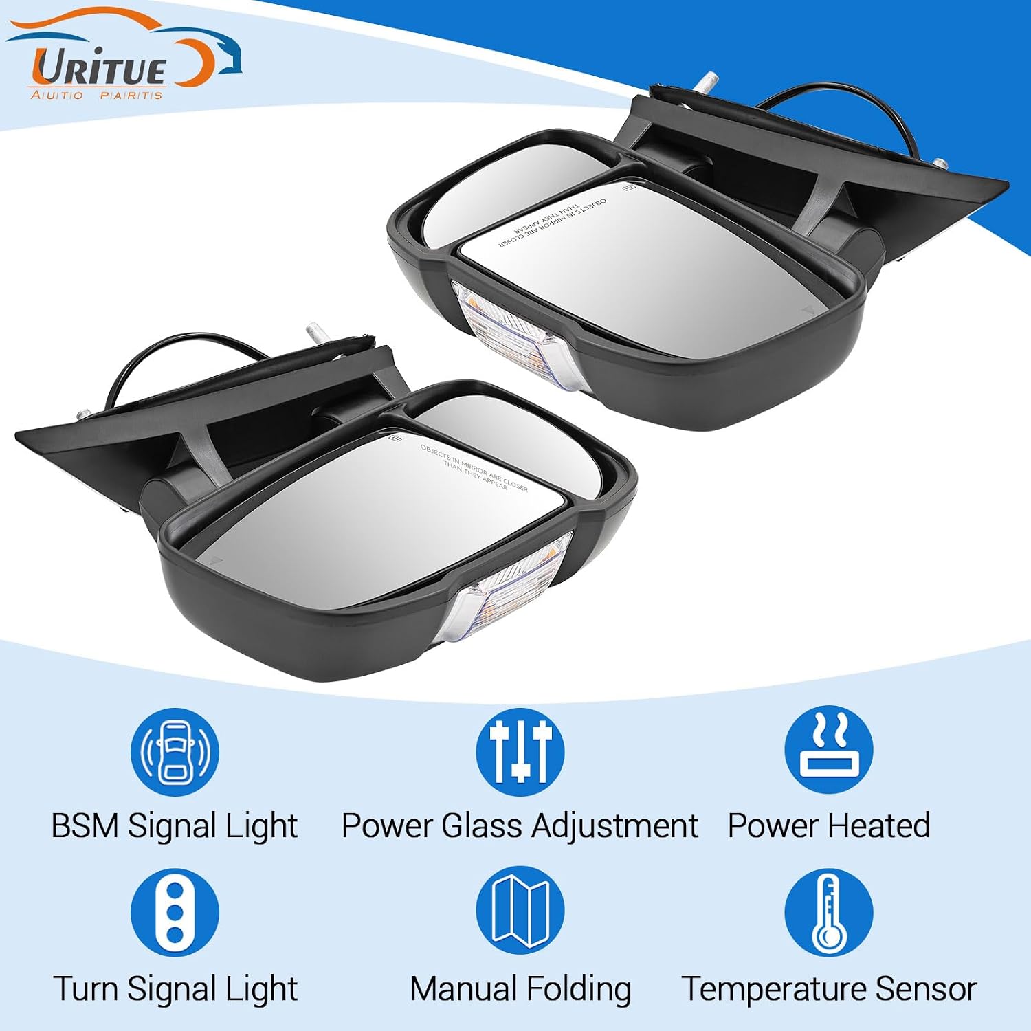 Left & Right Pair Mirrors Fits for Ram ProMaster 1500 2500 3500 2020-2025 Support Blind Spot Support Power Glass Adjustment/Heated with Turn Signal Light Short Arm