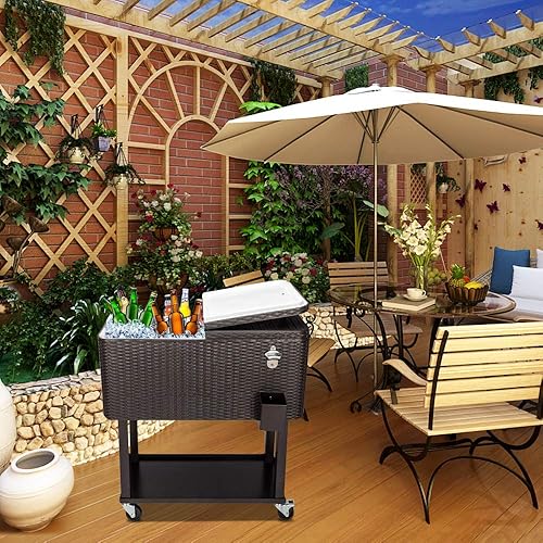 Miniatura 2 de Henf 80 cuartos de galón de galón, carro portátil de hielo para fiesta de terraza de patio al aire libre, barra de mimbre para carrito de playa