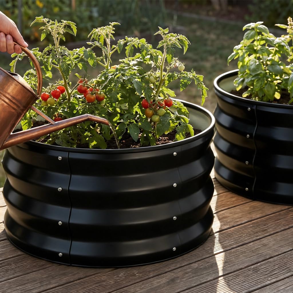 COMHOMA 2 Pack Round Raised Garden Bed 2x2x1ft,Galvanized Metal Planter Box Kit for Outdoor Gardening,Vegetable Flower Herb Growing Beds with Gloves Tools,Black