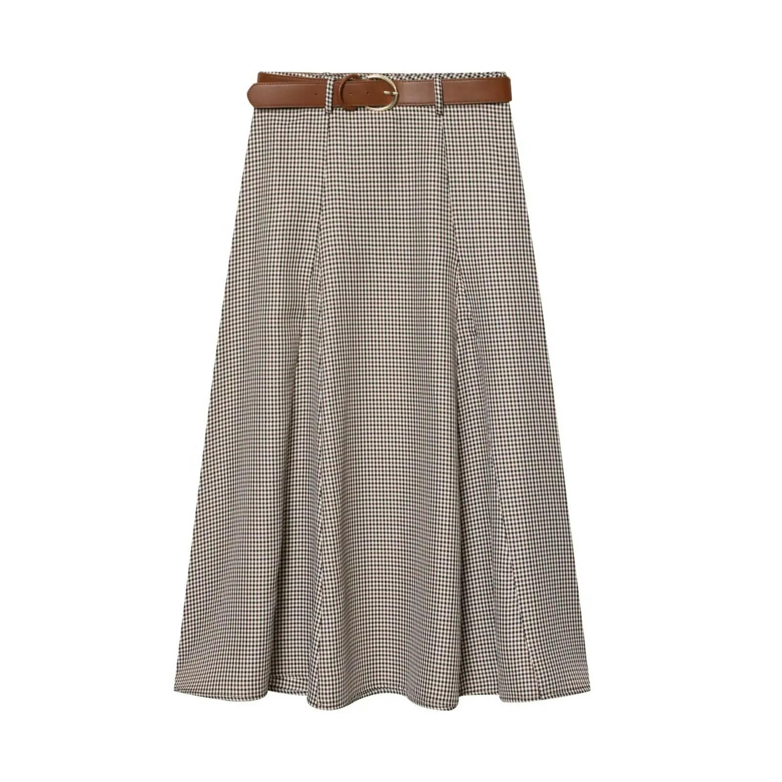 CHENSHI Gonna Lunga Longuette Scozzese da Donna A Trapezio con Cerniera Laterale Vintage Cintura Abbigliamento Elegante Stile Street-1-xs
