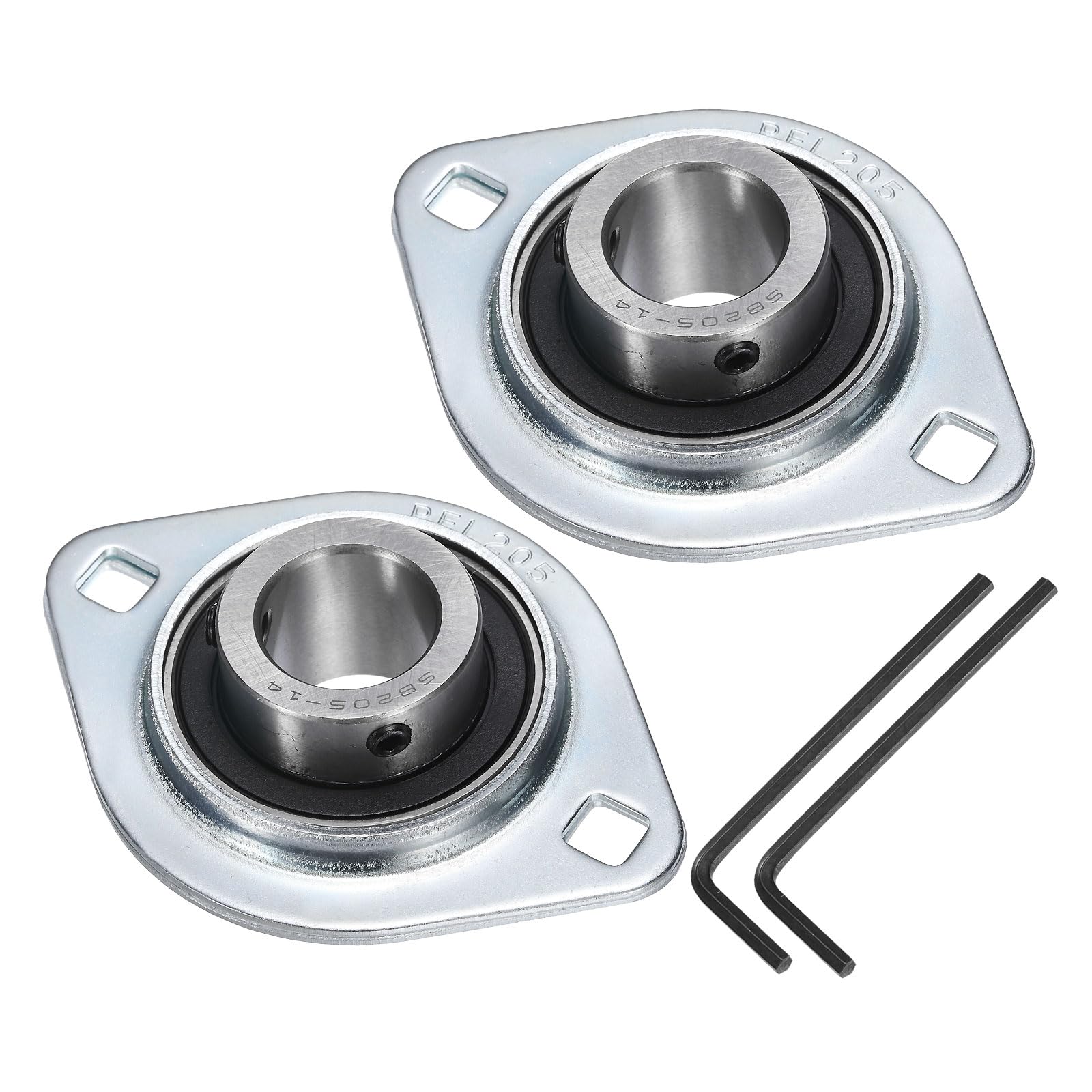 sourcing map Lot de 2 roulements à billes SBPFL205-14 avec alésage de 2,2 cm, boîtier de roulement monté sur bride en acier avec clé