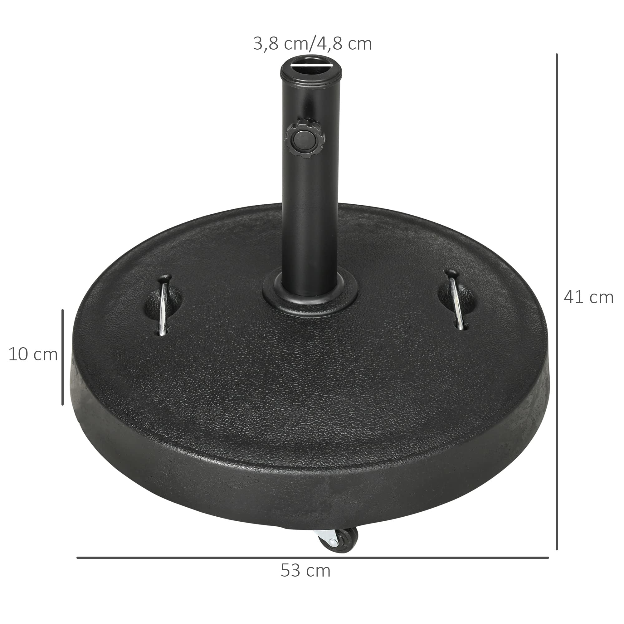 Outsunny Pied de Parasol Rond Base de Parasol de Jardin 25 KG avec roulettes et poignées rétractables en résine tressée Ø 53 x 41 cm Noir