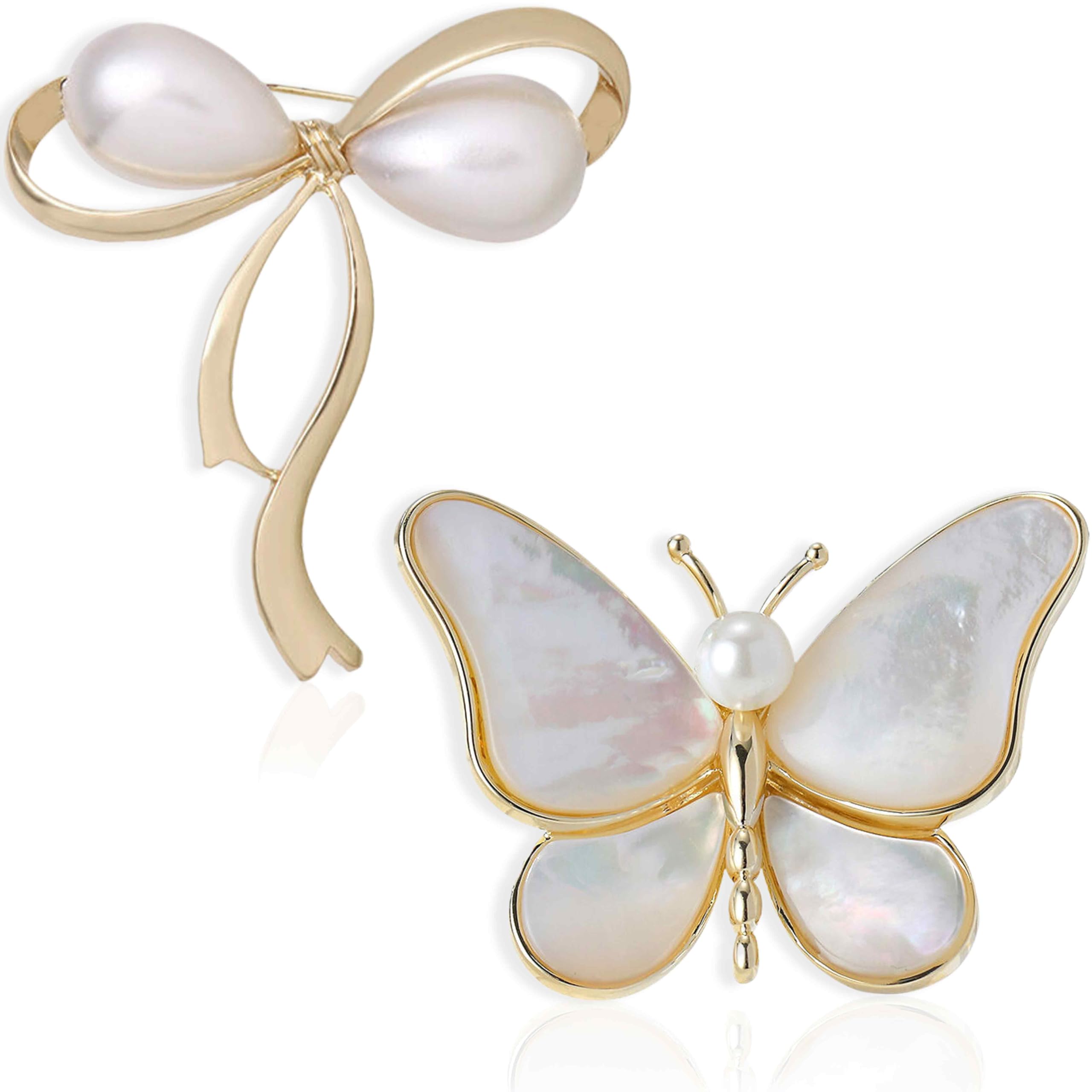 6-teiliges Broschen-Set Für Damen - Schmetterling, Blumenstrauß, Kleeblatt & Perlen - Elegante Kragenbrosche Für Kleidung & Brautkleider