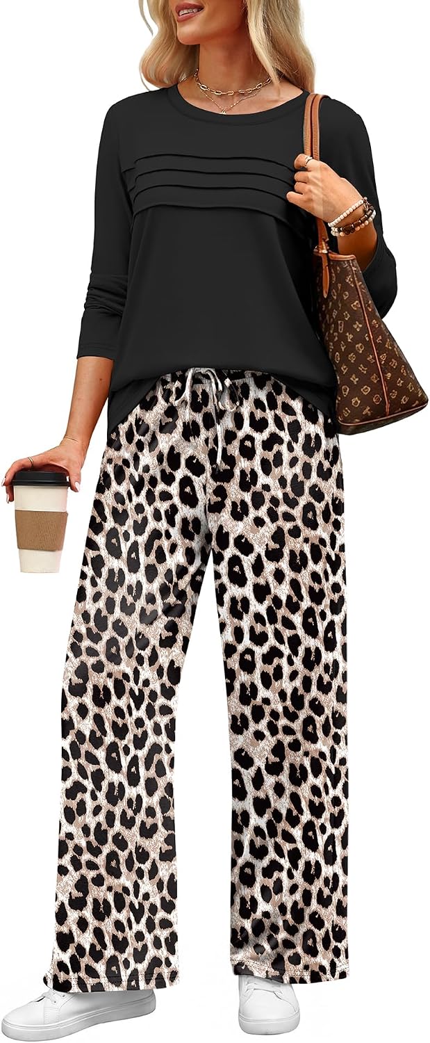 WIHOLL Lounge Sets for Women 2 Piece Fall Outfits 2026 Fashion S-2XL | Airport, Travel, Vacation, Resort Wear, Cruise, Casual, Cozy, Comfy, Lightweight