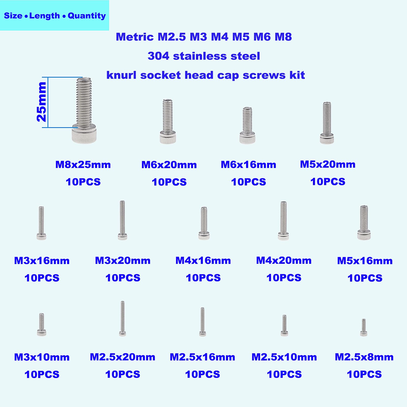 HVAZI Metric M2.5-M8 Stainless Steel Knurled Hex Socket Head Cap