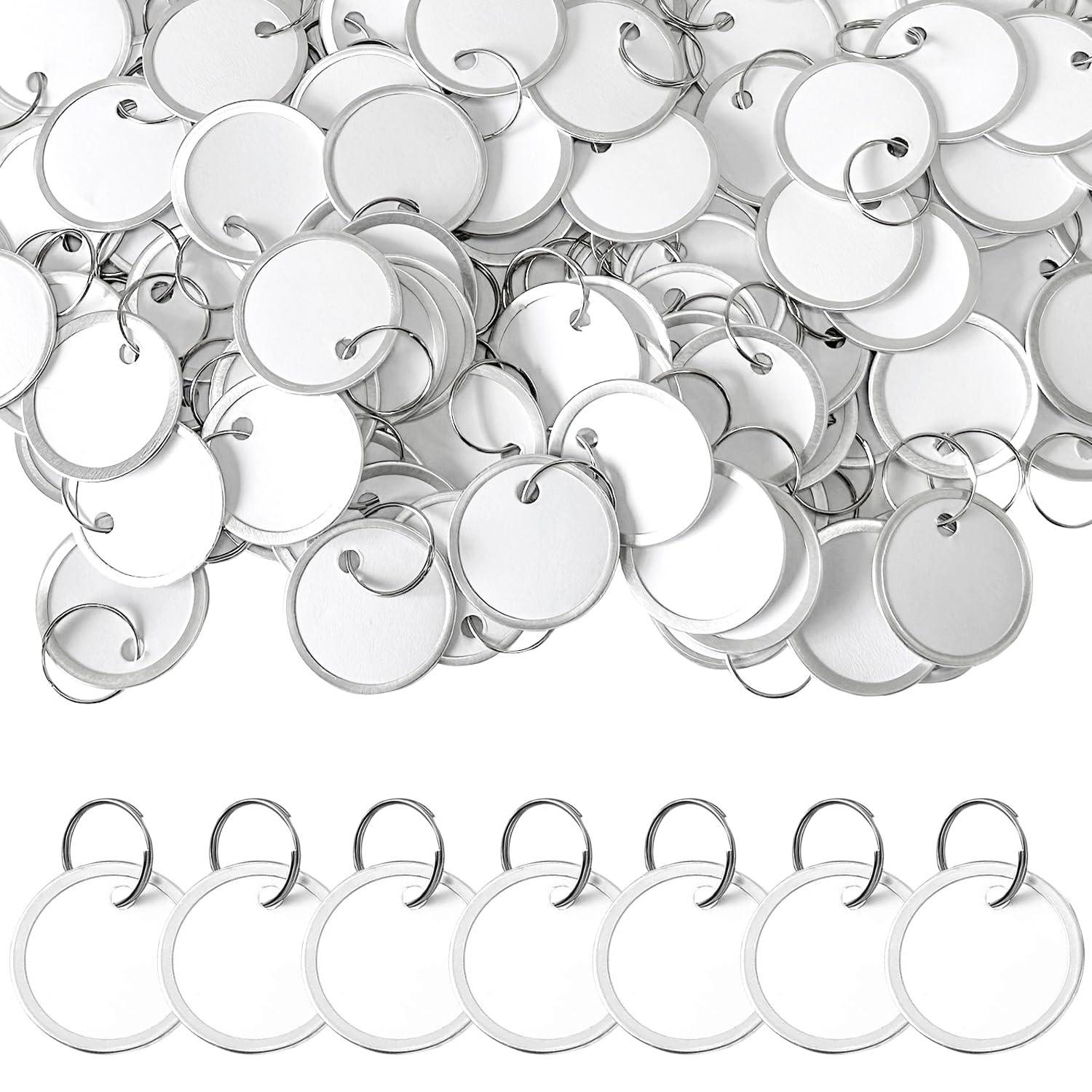 100pcs Metal Rim Tags,Round for Key Paper Tags with Metal Rings for Car Keys and Door Keys,White