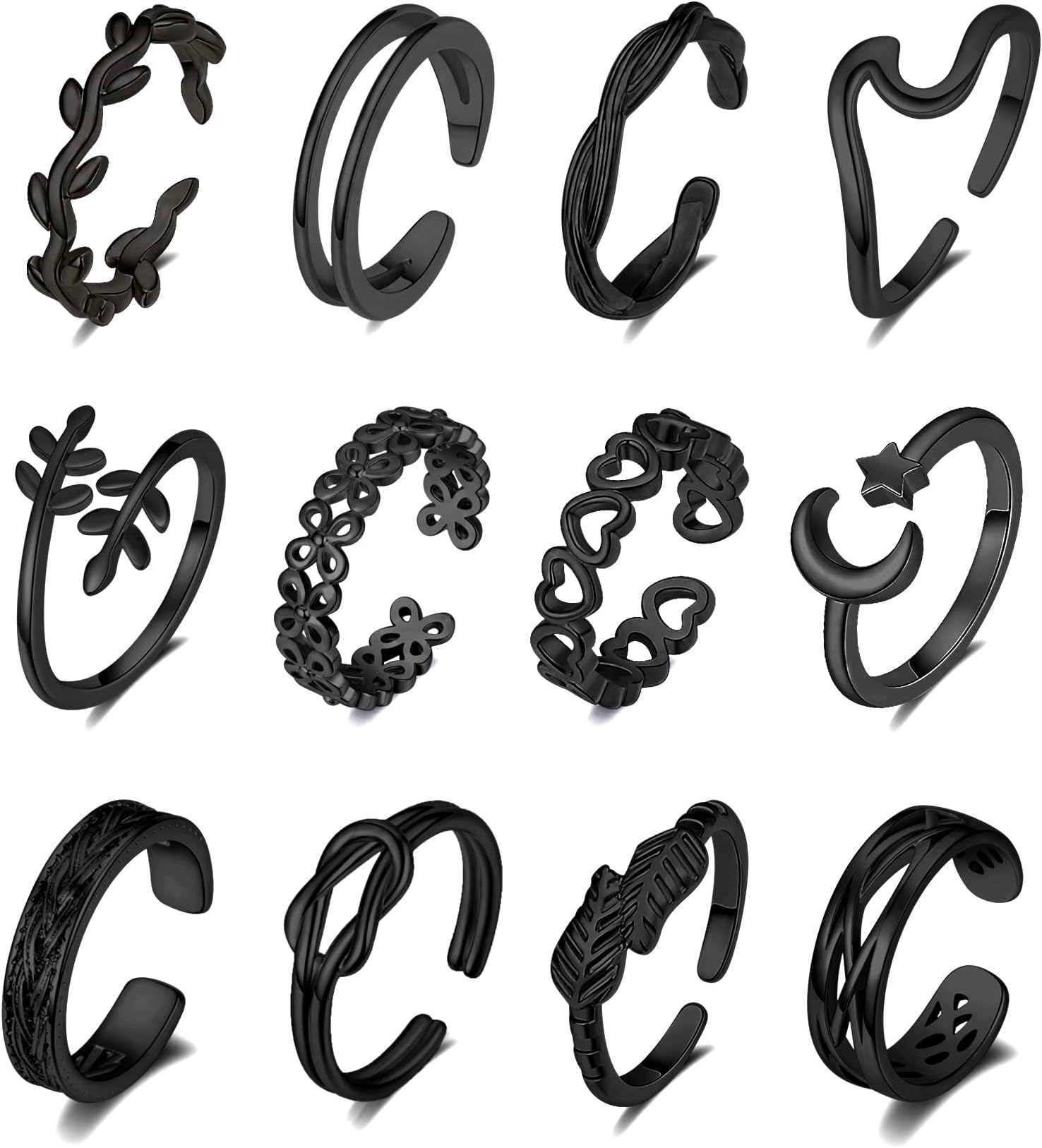 12PCS 18K Gold Plated Adjustable Toe Rings for women Summer Beach Open Toe Rings Set Flower Arrow Tail Pinky Band Rings Barefoot Foot Jewelry