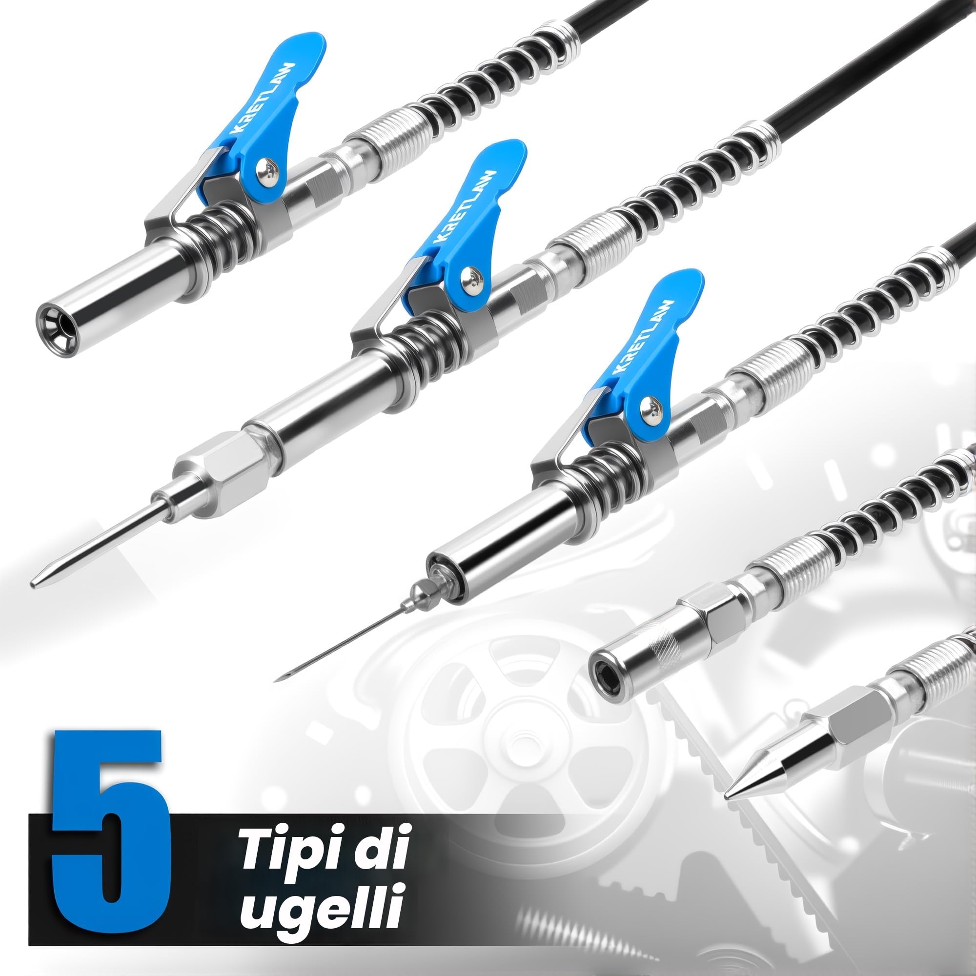 KRETLAW Pistola per Grasso, Kit Professionale Pesante da 7000 PSI con Impugnatura a Pistola, Doppio Ago Iniettore di Grasso, Tubo Flessibile da 18" e 2 Pezzi da 12", capacità 14 oz
