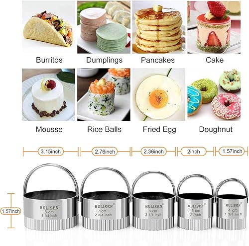 Vista 35 de HULISEN Juego de cortador de galletas (5 piezas/juego), cortador de galletas redondo con asa, herramientas profesionales para masa para hornear