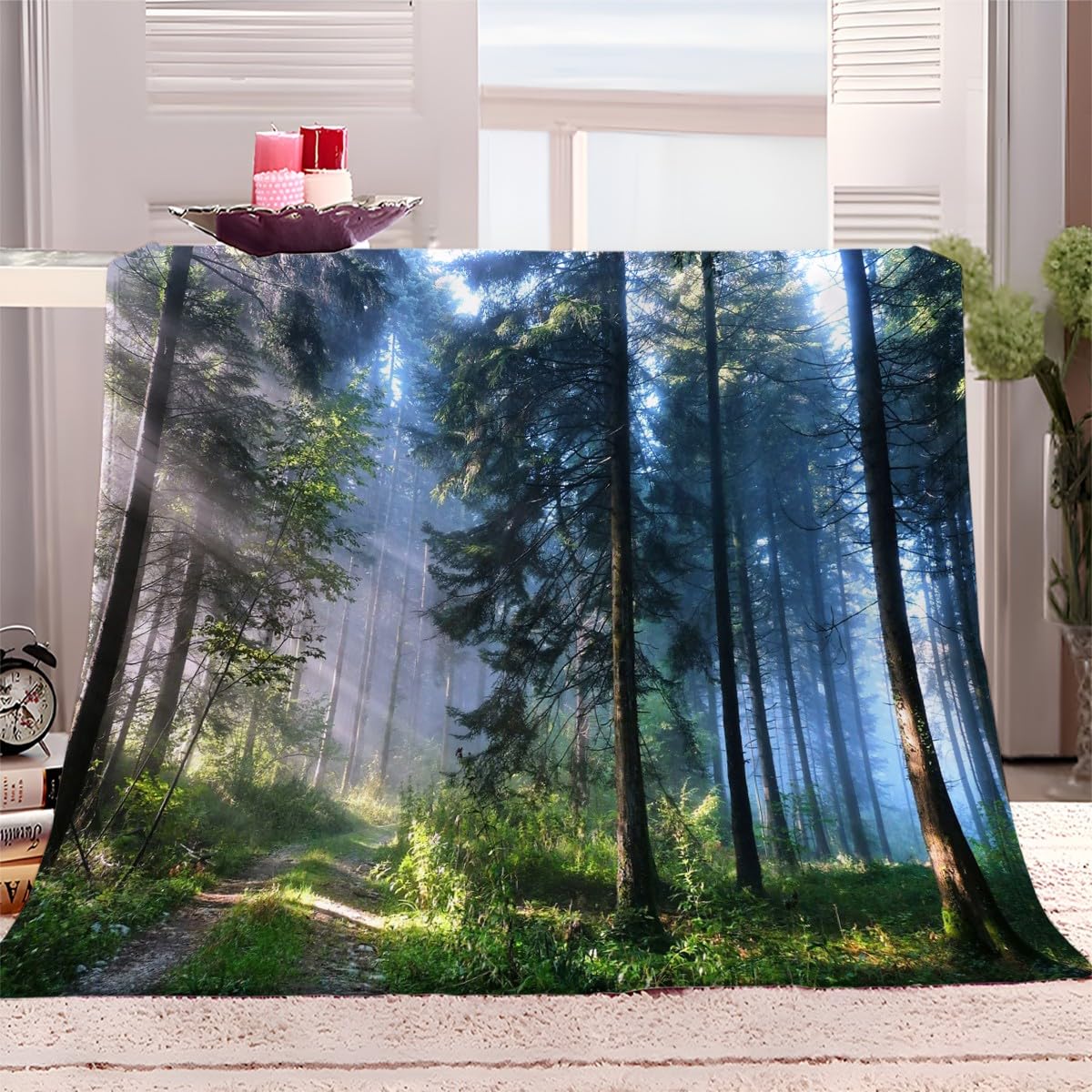 Coperta Plaid in Flanella di Pile Verde foresta 150x200 cm Super Morbida e Calda Coperta in Microfibra Letto Matrimoniale Singolo, Coperte per Bambina Bambino Regalo