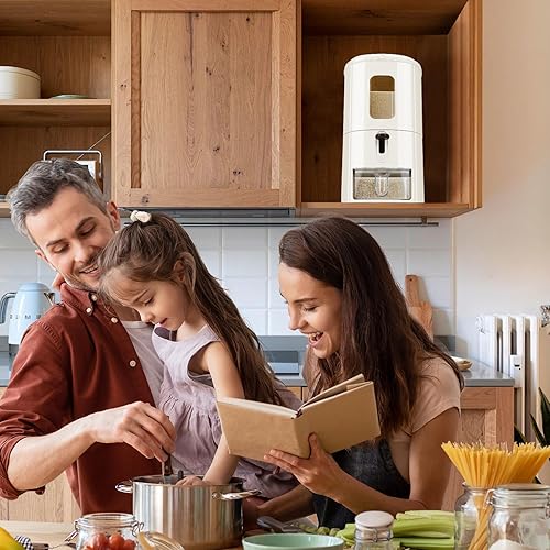 Miniatura 6 de Dispensador de arroz de 13 libras, recipiente de almacenamiento de granos de cereales con taza medidora, contenedor de almacenamiento de arroz
