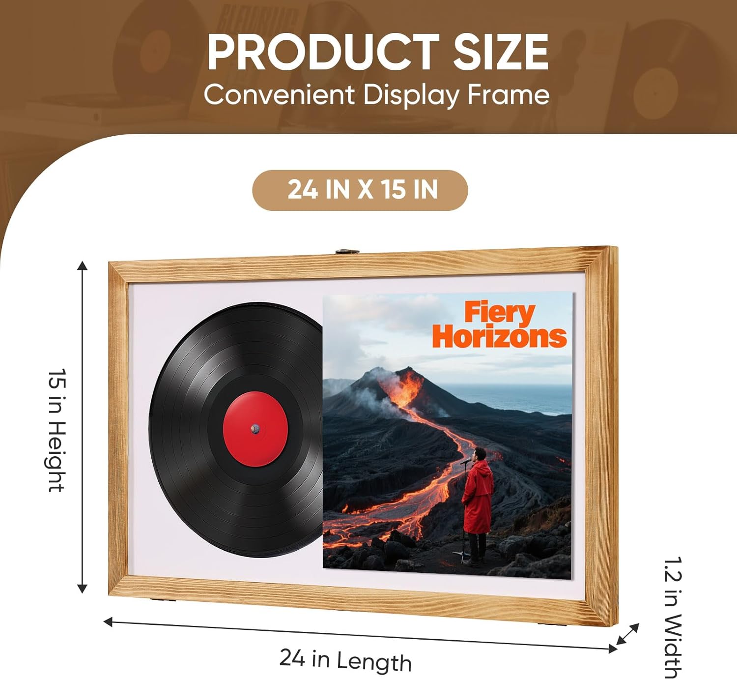 Vinyl Record Frame for the Wall, 2 Pack Wall-Mounted Vinyl Record Display Frame, Album Frames for 15x24 Inch LP Album Cover, Carbonized Brown