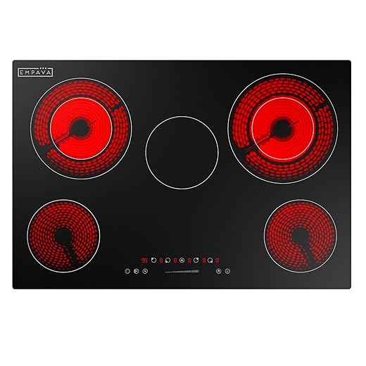 Empava 30 Inch Electric Cooktop 5 Radiant Burners with 2 Dual-Zone Elements & 100W Warmer, Touch Controls, Timer, Child Lock, Built-in Ceramic Glass, Hardwired, ETL Certified