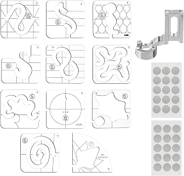 14 PCs Free Motion Quilting Template Set Includes 11 Quilting Templates 3mm, High Shank Ruler Foot, Non-Slip Grips, Universal for Sewing Machines Patchwork