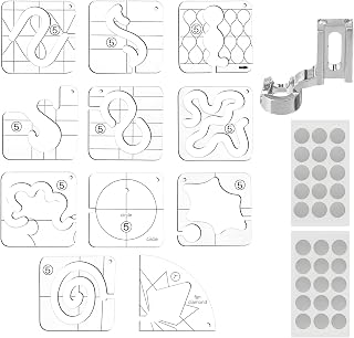 14 PCs Free Motion Quilting Template Set Includes 11 Quilting Templates 3mm, High Shank Ruler Foot, Non-Slip Grips, Universal for Sewing Machines Patchwork