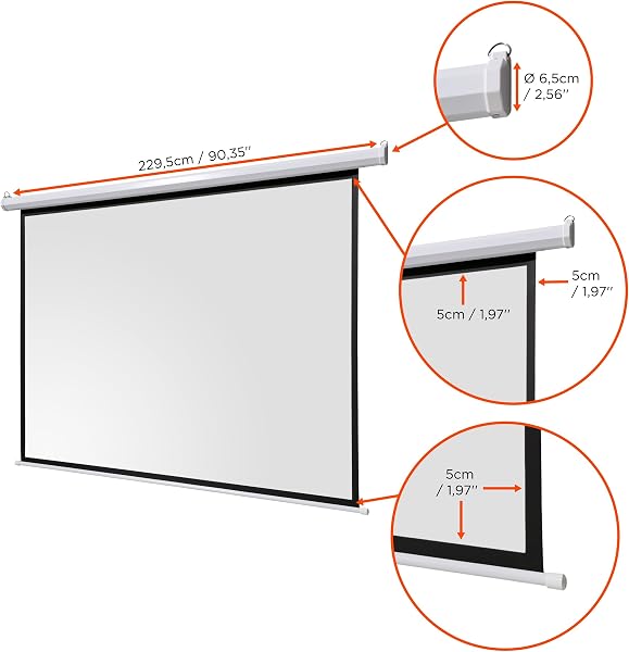 celexon Basic Écran de Projection motorisé 110" | 200x200 cm 1:1 | Écran Full-HD 4K pour Le Home Cinéma ou présentations de Bureau | adapté au Montage Plafond ou au Mur | télécommande Incluse - 3