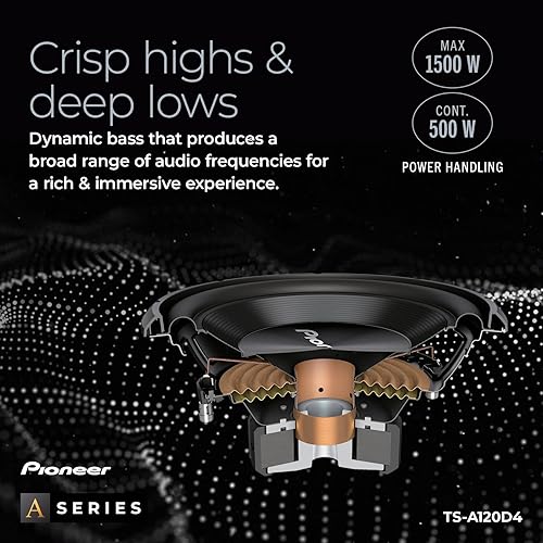 Miniatura 4 de Pioneer Subwoofer TS-A120D4 de la serie A de 12 pulgadas, 1500 W máximo, cableado flexible, potente salida de graves