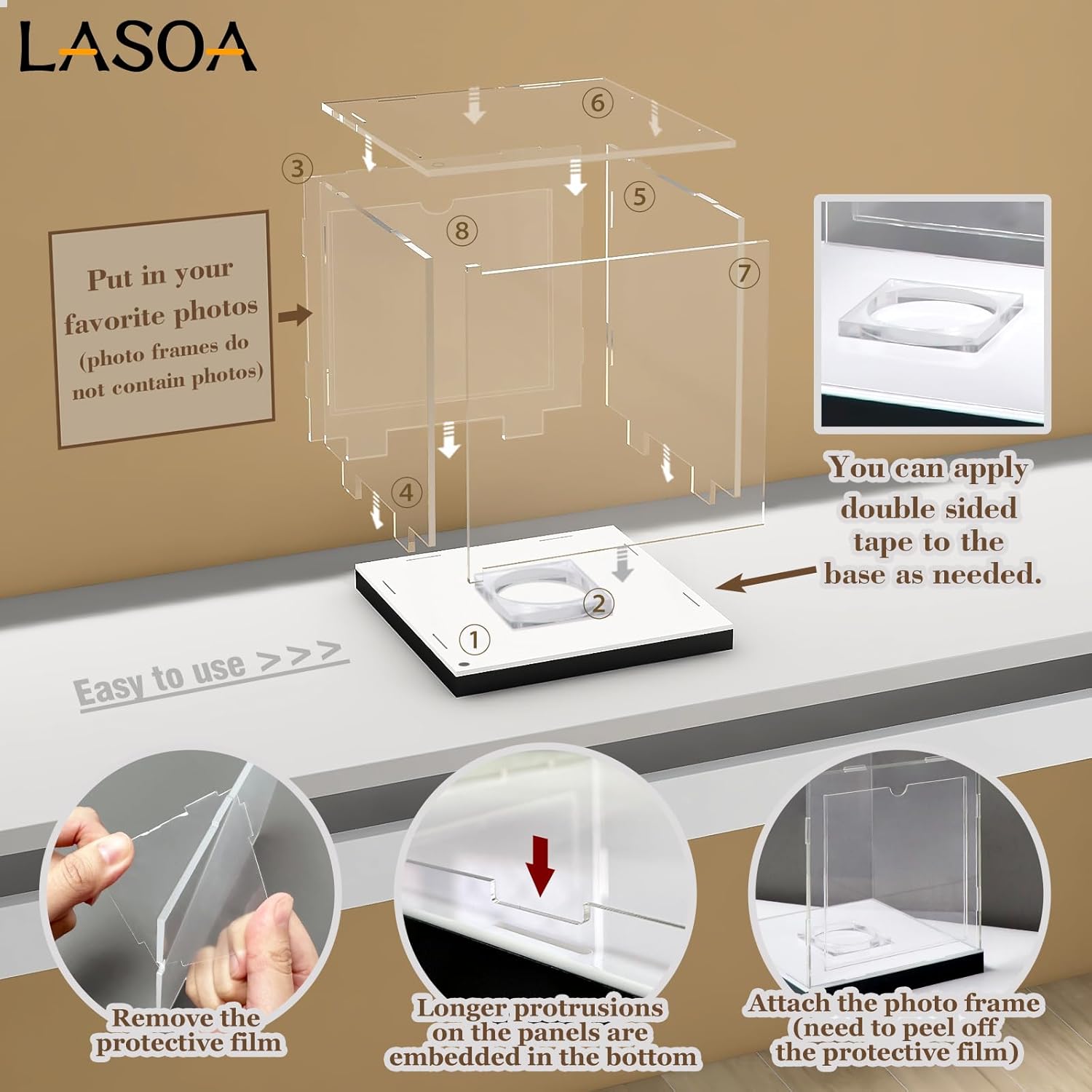 LASOA Soccer Display Case with RGBW LED Light, Self-Assembly Acrylic Display Box for Memorabilia, UV Protection Dust Proof for Full Size Autographed Ball with Ball Stand and Photo Holder