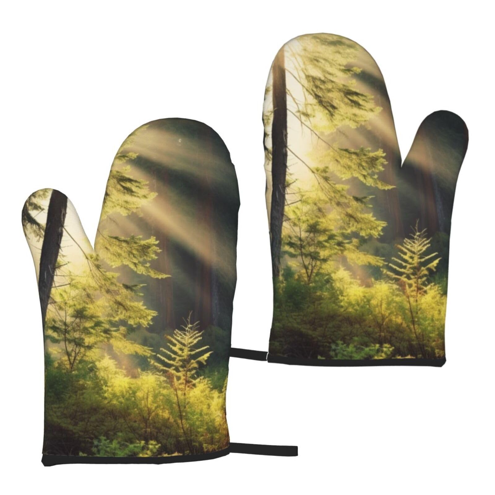 Morning Sunlight in Wilderness Printed Oven Mitts Sets 2 PCS Heat Resistant and Non-Slip Glove Potholder for Kitchen Cooking Baking Grilling