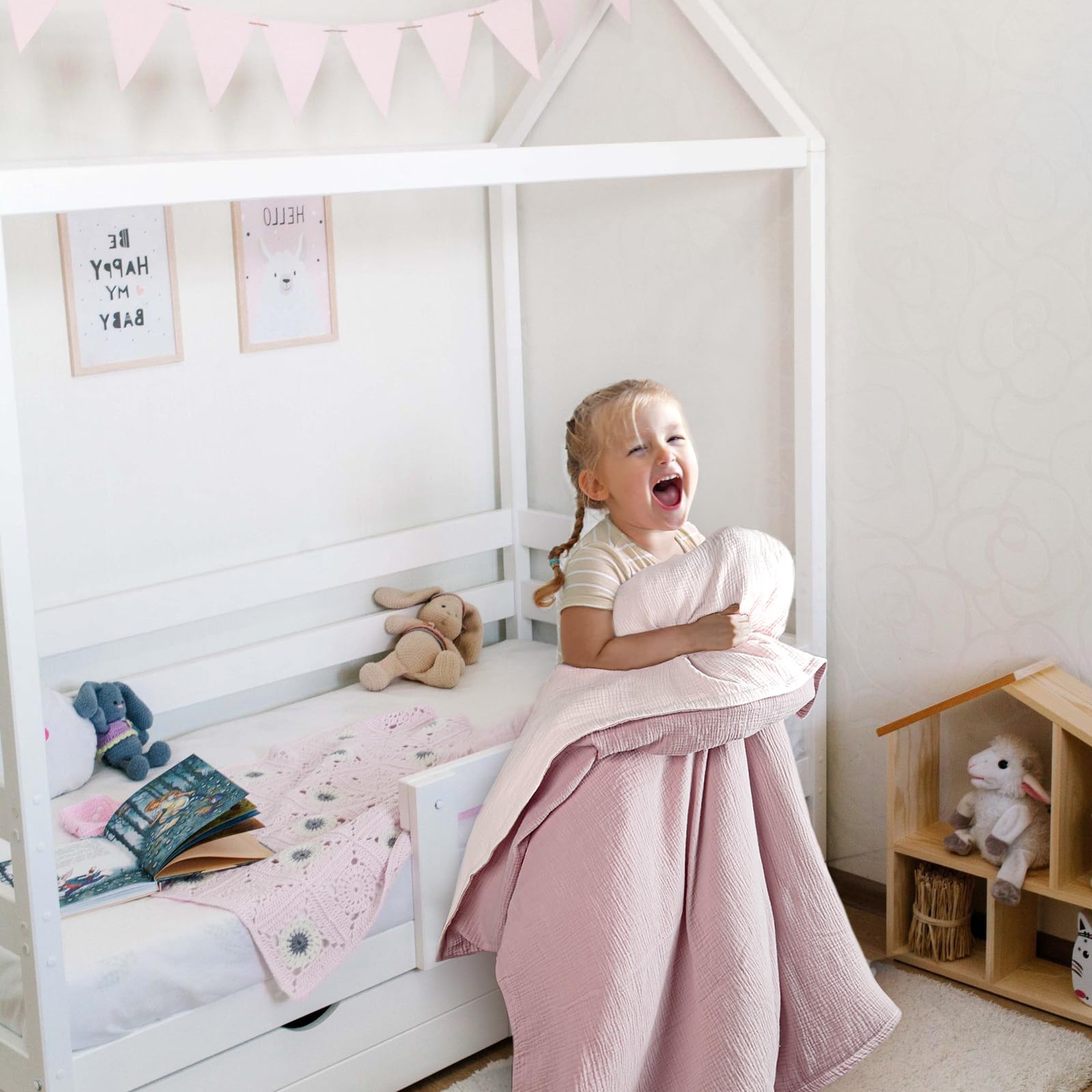 lulumoon Juego de Ropa de Cama Infantil de Muselina de 100 x 135 cm, Funda nórdica de 100 x 135 cm y Funda de Almohada de 40 x 60 cm, de algodón, Ligera y cómoda, Color Gris y Verde, 100 x 135 + 40 x