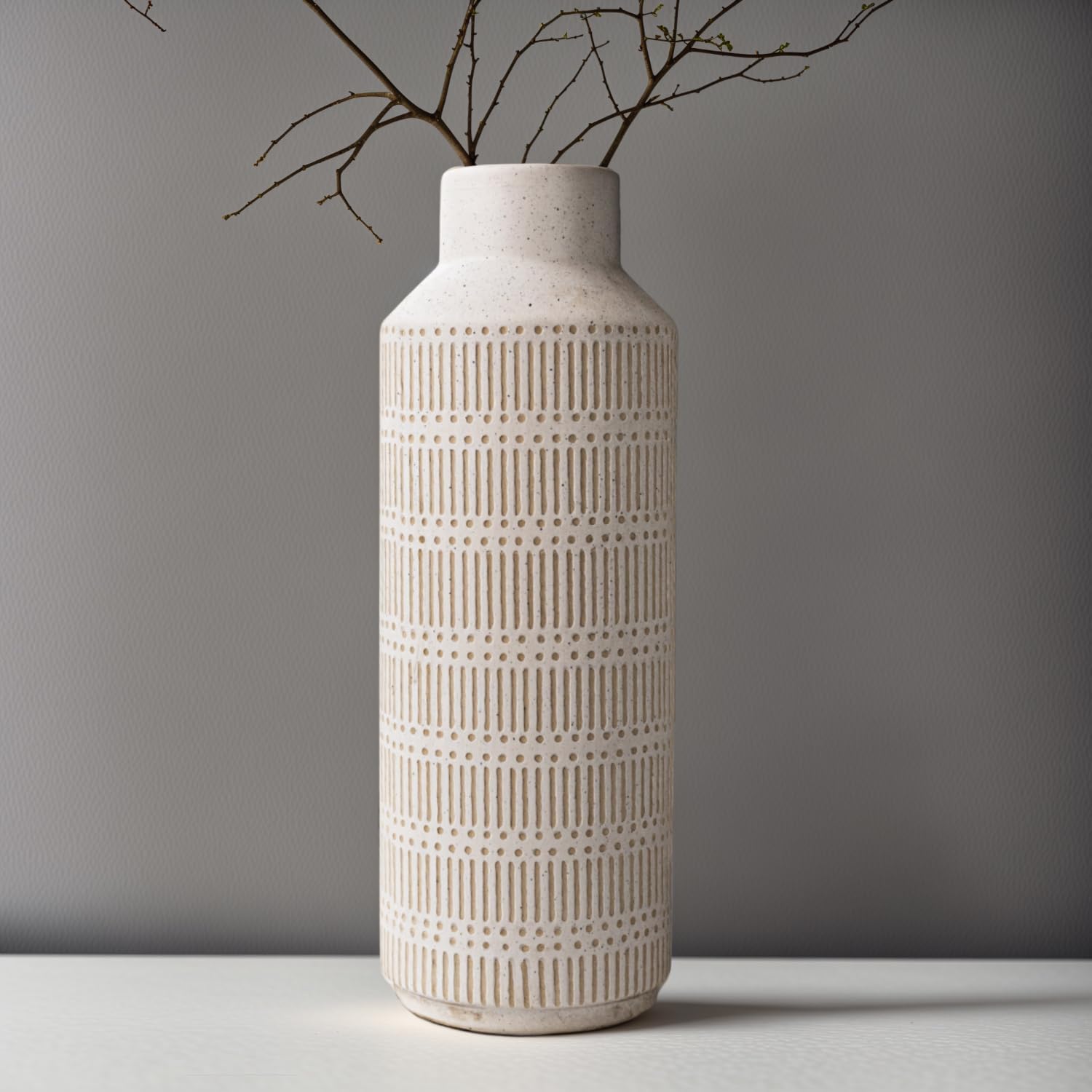 Rustic Large Ceramic Vase for Living Room Bedroom 15.75'' Farmhouse Flower Vase for Fake Plant Home Decor Office Table Shelf Fireplace Centerpieces Retro Vintage Classic Modern Gift