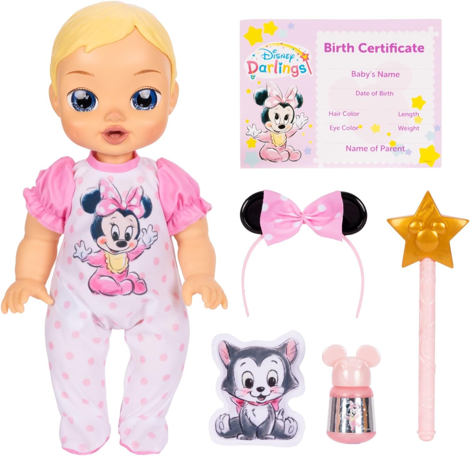 Disney Darlings 13-Inch Interactive Baby Doll – Magical Lights, Sounds, Music & Wand – Minnie-Inspired Nurturing Doll with Accessories – Multiple Skin Tones, Eye Colors – Ages 2 and Up