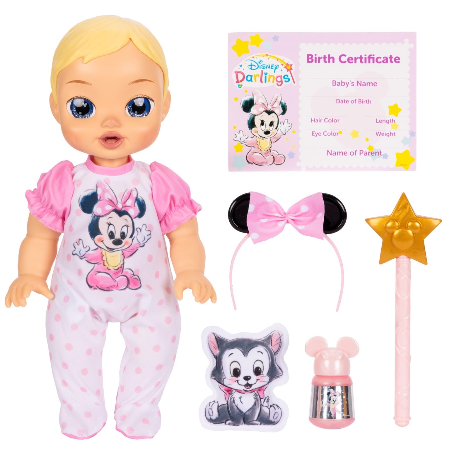 Disney Darlings Minnie Mouse Deluxe Feature Doll 13" / 33cm, Officially Licensed by Jakks Pacific, Interactive Light Up & Sounds, Includes Fun Accessories, Perfect First Birthday Gift for Girls 3+
