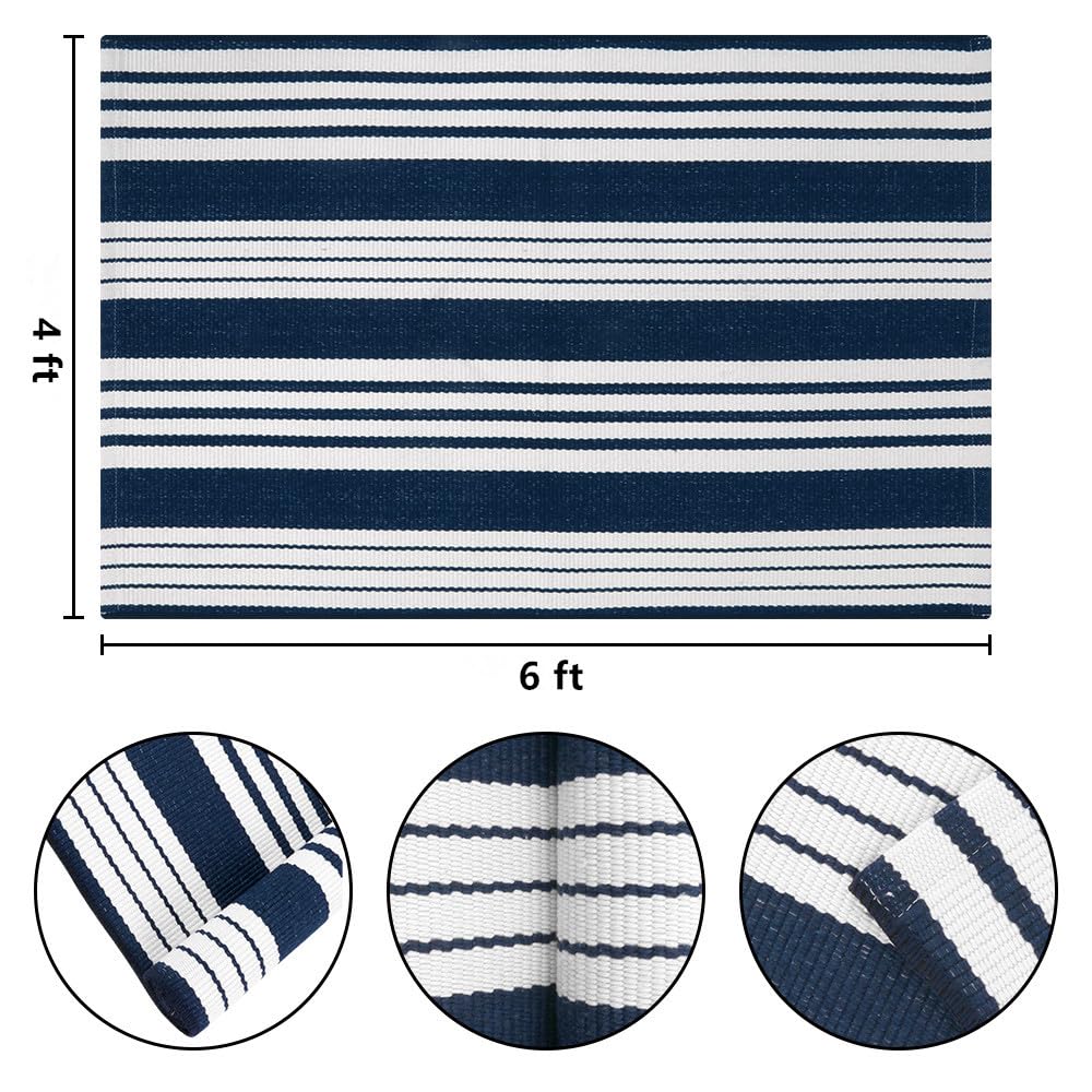Alfombra de Exterior Generic de Rayas Azules y Blancas de 122 x 183 cm,