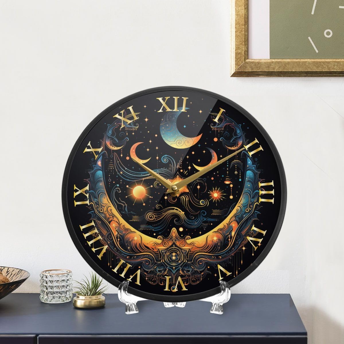 ALAZA Sun Moon Stars Alchemy Witchy Wall Clock Battery Operated Silent Non Ticking Clocks for Living Room Decor 12 Inch / 9.5 Inch
