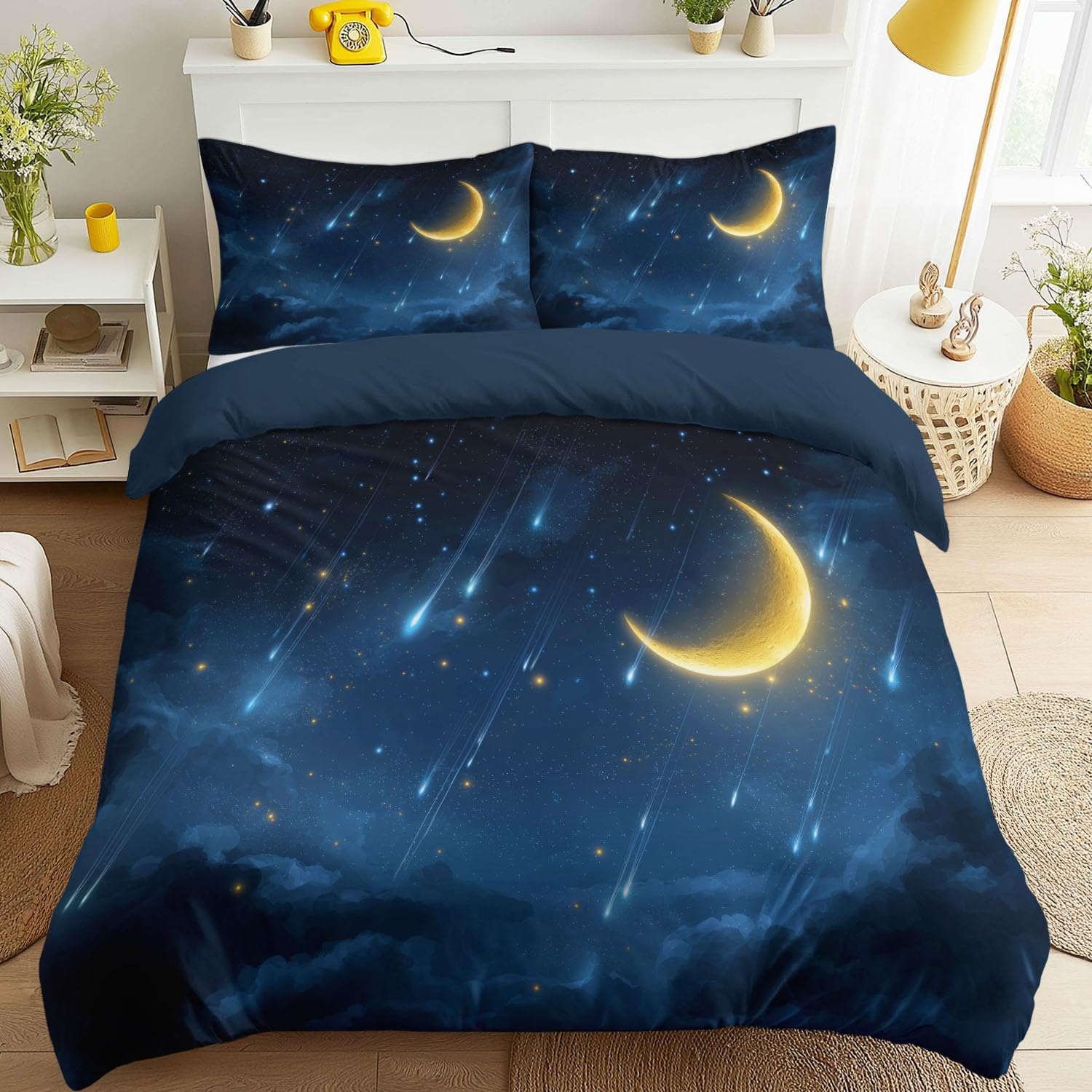Housse de couette imprimée lune et étoiles confortable et chaleureuse