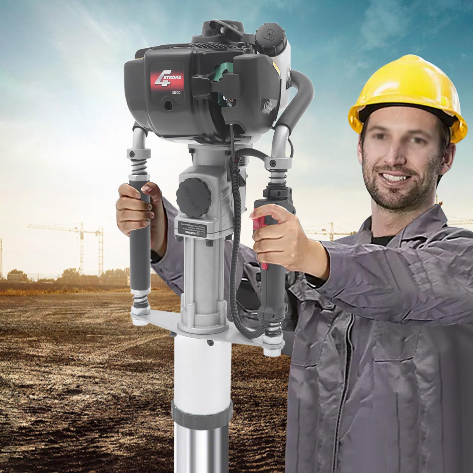 4 Stroke 37.7CC Gas-Powered T Post Driver Pile Driver, Garden Fencing Farm Pile Hammer Heavy Duty Gas Powered Fence Pile Single Cylinder Air Cooling 8500r/min