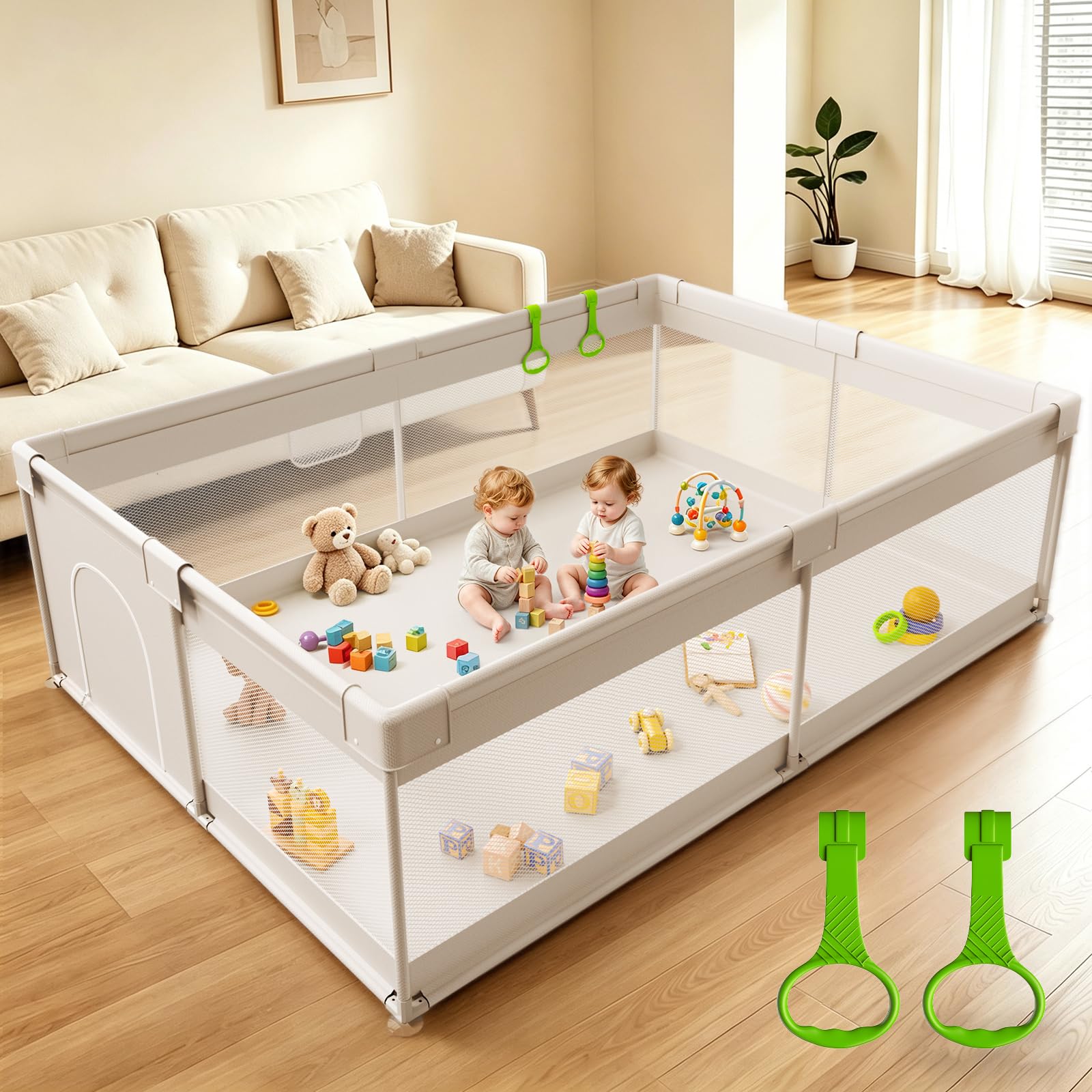 Grand parc pour bébé 175x150x64 cm – Parc sûr XXL pour bébé avec filet respirant, facile à monter, antidérapant et stable pour le salon et le jardin