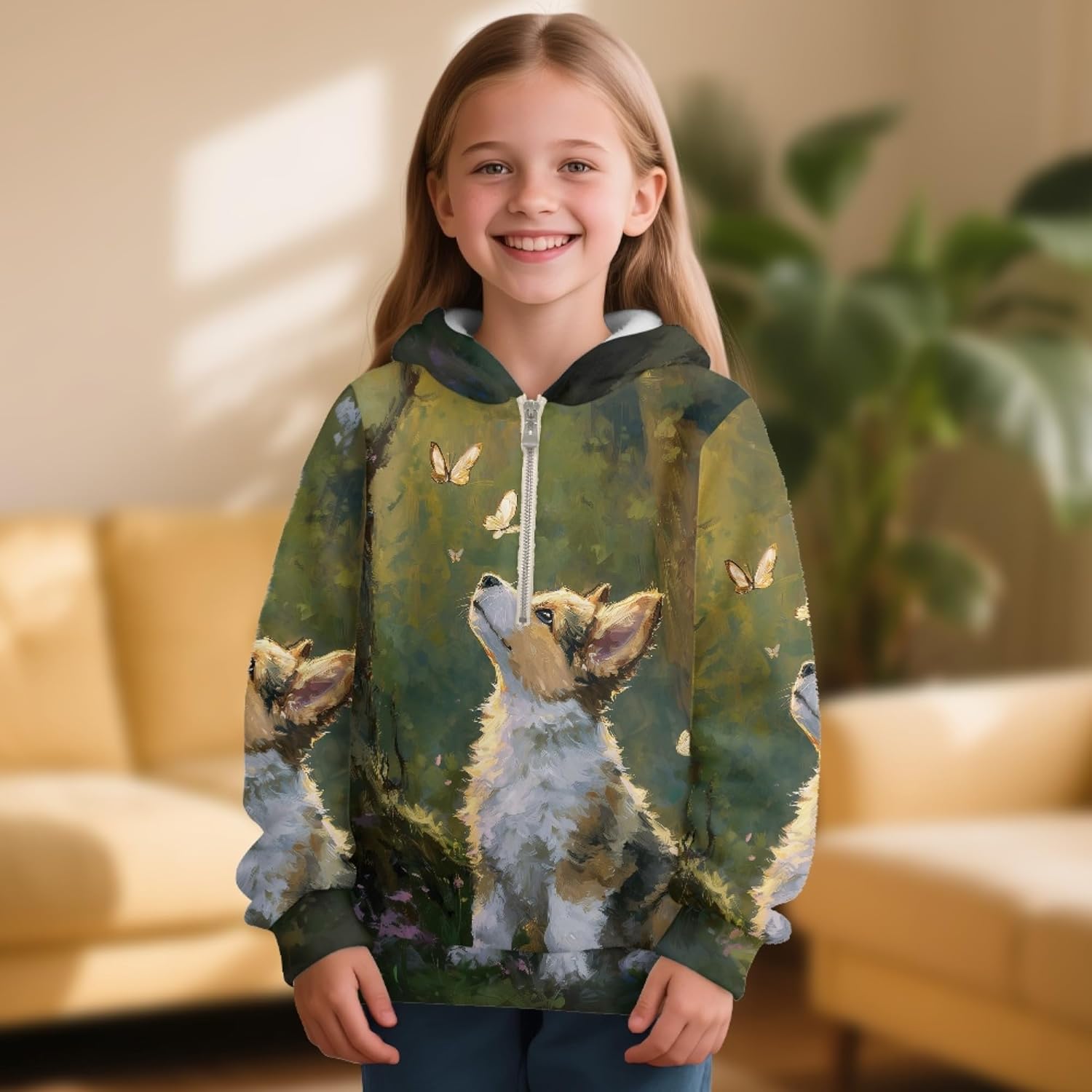 Hawapod Half Zip Up Hoodie For Girls Cute Print Fashion Oversized Long Sleeves Fall Winter Casual Warm Hooded Sweatshirt