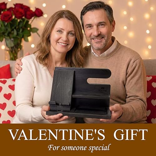 Miniatura 2 de TESLYAR Estación de acoplamiento de teléfono de madera para hombres, organizador de escritorio o mesita de noche, regalos de cumpleaños para